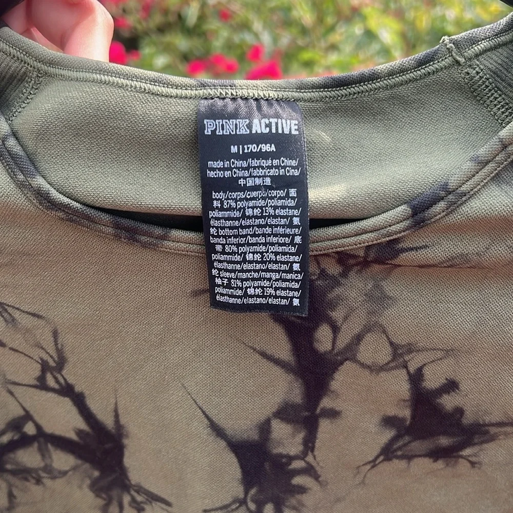 PINK ACTIVE Victoria’s Secret active top long sleeve tie dye green black top - Picture 2 of 10